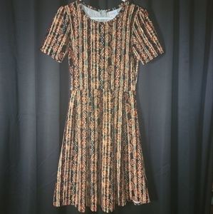 Lularoe Amelia Dress Medium Orange Starburst Print Stretchy Pockets